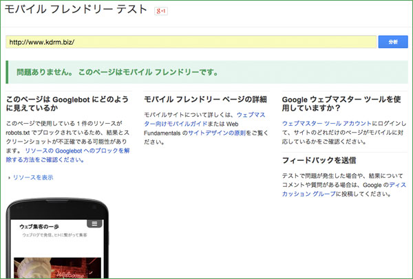 モバイルフレンドリーテスト結果