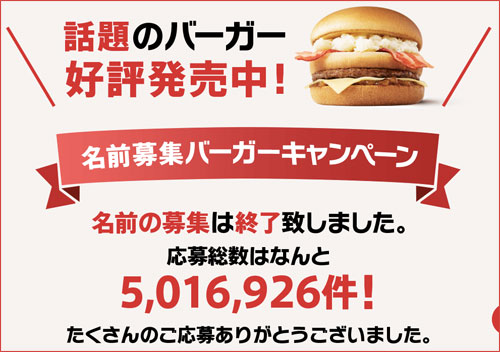 名前募集バーガーキャンペーンの結果